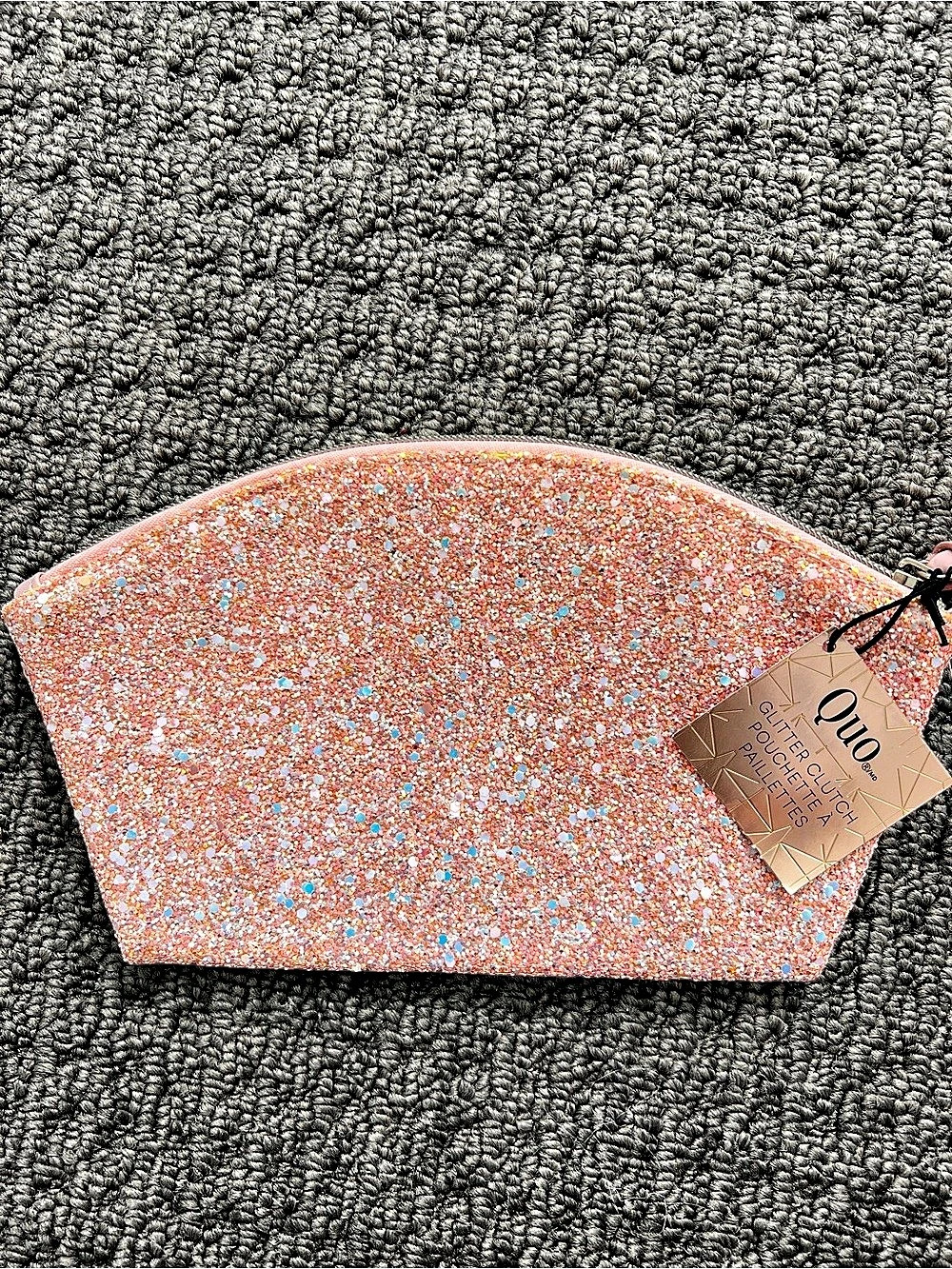 Quo Glitter Clutch Pouch in baby pink